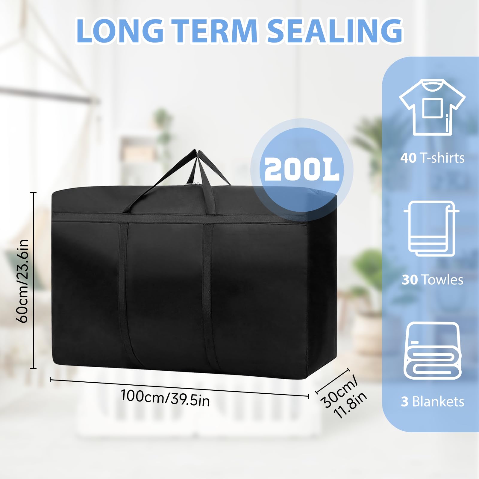 4 Pack 200L Moving Boxes Large Strong, Large Storage Bags for Clothes,Under Bed Storage Boxes with Zips for Duvets Laundry - Image 2