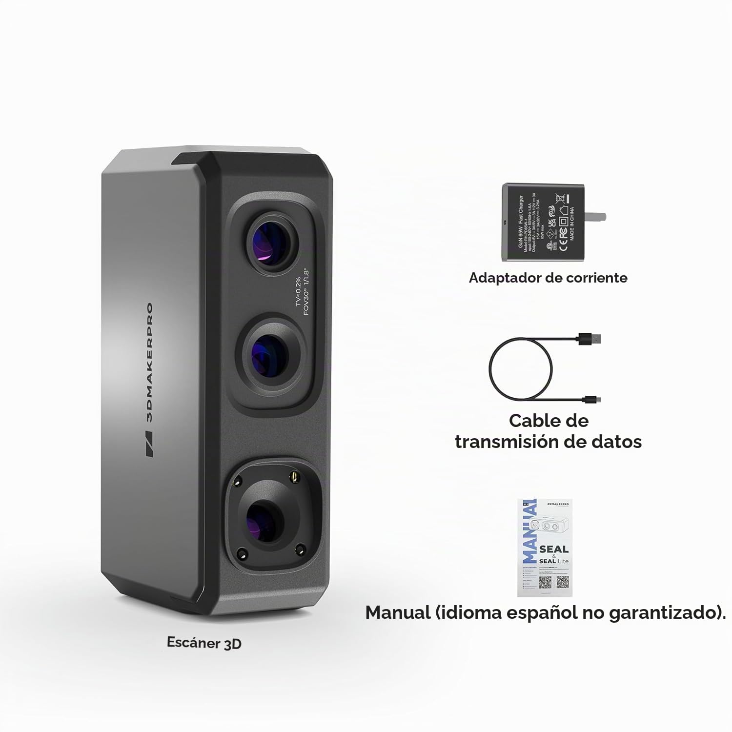 3DMakerpro Seal Lite Escáner 3D para Impresión 3D, Precisión 0,02 mm | Escáner 3D de precisión para objetos de 10-300 mm, textura mono, exportación STL/OBJ y compatible con Windows y Mac
