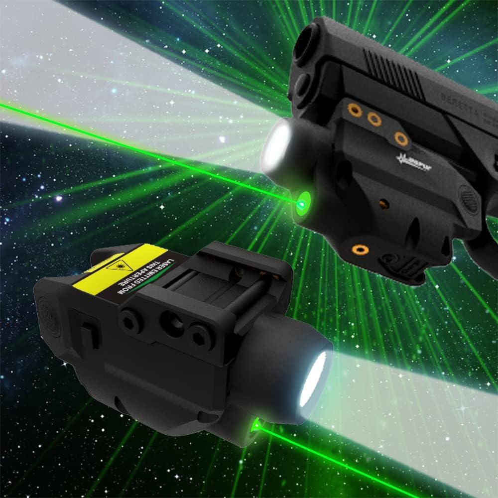 Tactical Sub Compact Rail Mount Laser Sight with Flashlight Light Integrated Combo, Built-in USB Rechargeable Battery Accessory Remaining Battery Display