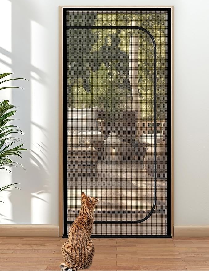 Siatka do drzwi dla kota z zamkiem błyskawicznym, gruba siatka, biała, wiele rozmiarów (A 90 x 210 cm) - idealna dla kotów domowych i łatwa instalacja