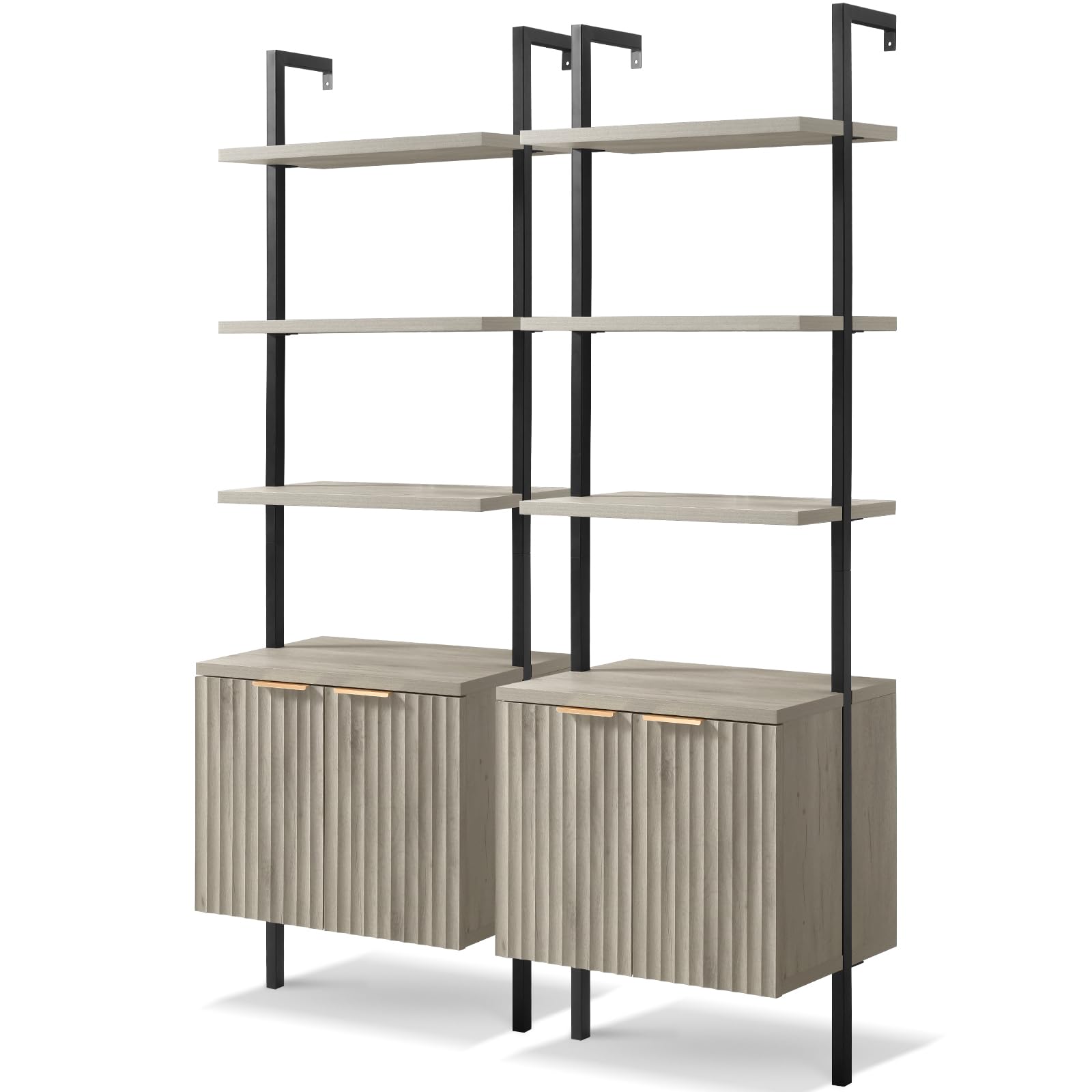 OAKHAM HOME Oxford Bookshelf, Ladder 5 Tier Open Bookshelf, Tall Book Shelf with Cabinet, Wall Mount Bookshelves with Display Rack, Bookcase with