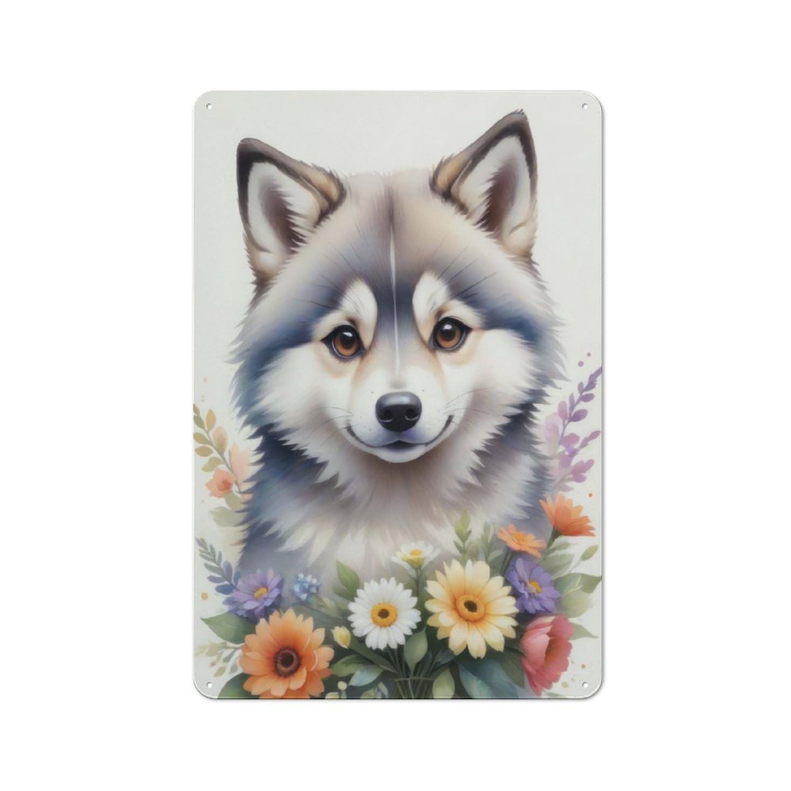 Junmoney Watercolor Husky Painting Rustic Metal Plaque 30X20cm For Hobby Room Or Studio, For Creative Interior Collectors