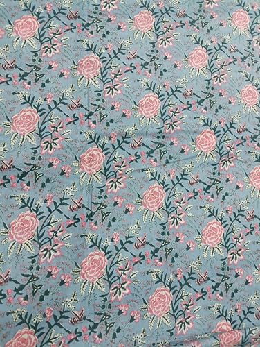 Image of Doraya Pure Cotton Dress Making Fabric Sanganeri Print Jaipuri Hand Block Printed Unstitched Dress Material for Women Blouse /Plazzo,Kurti /Lehenga Piece Womens 43 inch Inches Width (Grey 3, 2.5 Meter)
