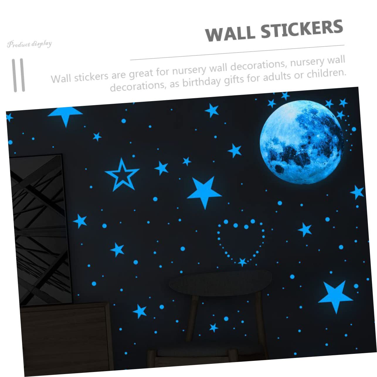 VICASKY 2juegos Pegatinas Para Decoración De Paredes De Estrellas y Luna Adhesivos Para Dormitorio De Luna Estrellas Puntos Removibles y Fáciles De Usar