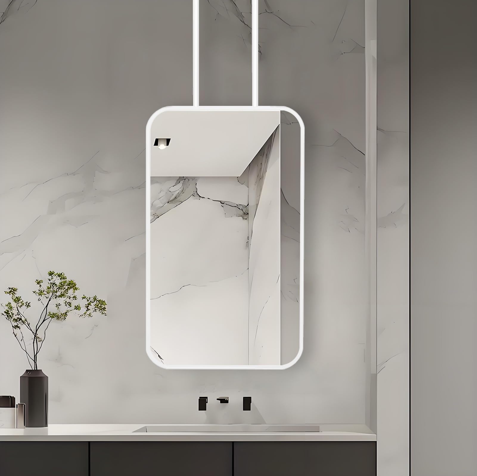 FGXHHS White Metal Frame Mirror, Customizable Boom Wall-Mounted Mirrors, HD Hanging Mirrors for Bathroom Bedroom Dressers and Modern Theme Decor(40cmx70cm)