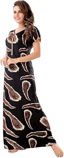 Women's Satin Printed Maxi Nighty Maxi Gown Free Size Nighty Black Price In India