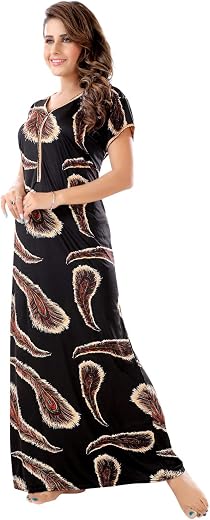 Veshvilla Women's Satin Printed Maxi Nighty Maxi Gown Free Size Nighty Nightwear Lightweight Maxi Gown