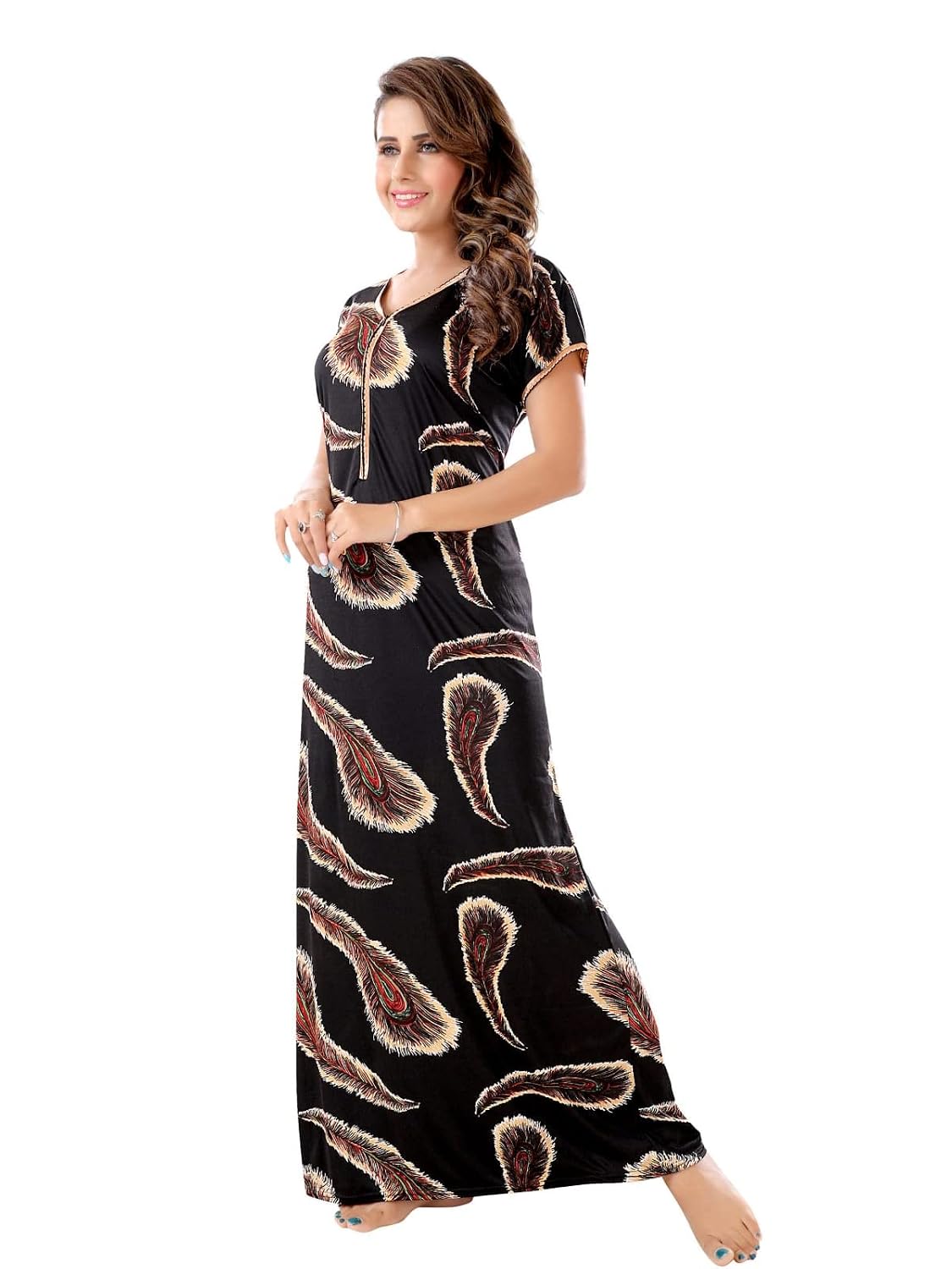 Veshvilla Women's Satin Printed Maxi Nighty Maxi Gown Free Size Nighty Nightwear Lightweight Maxi Gown