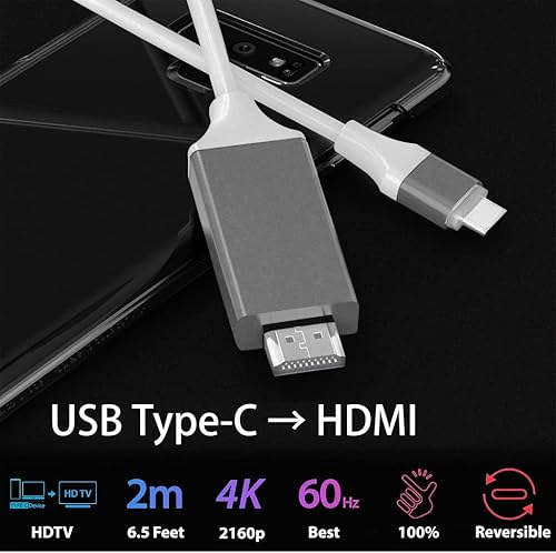 Miniatura 5 de Cable HDMI USB-CPD 4K compatible con Nothing Ear 1 con cable completo de 2160 p30 Hz, 6 pies6.6ft blanco, compatible con Thunderbolt 3