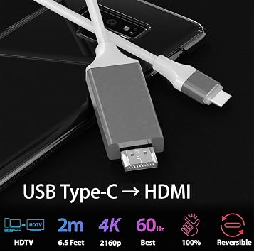 USB-C/PD 4k HDMI Cable Compatible with Your Dell XPS 14 (L421X) with Full 2160p@60Hz, 6Ft/2M Cable [Red, Thunderbolt 3 Compatible]