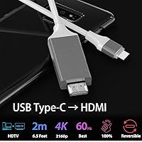 Vista 5 de Cable HDMI USB-C/PD 4K compatible con Nothing Ear 1 con cable completo de 2160 p@30 Hz, 6 pies/6.6 ft [blanco, compatible con Thunderbolt 3]