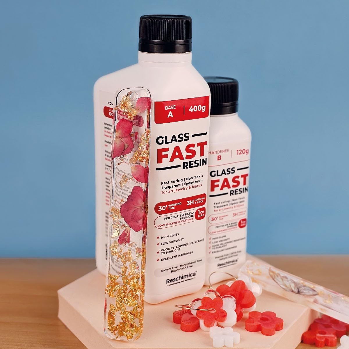 Resina trasparente rapida, effetto vetro - Ideale per gioielli, finiture e decorazioni fai-da-te, DIY. Resina liquida colorabile e facile da usare - Glass Fast Resin (520 gr)