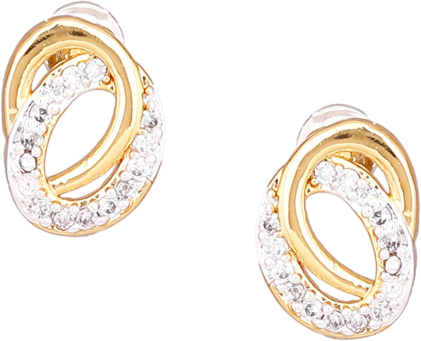 Non-Precious Metal 24Kt Gold And Silver Tone Plated Ad Stone Stud Earrings For Women