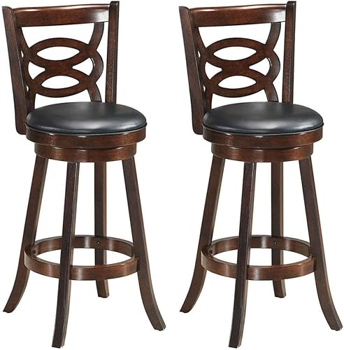 COSTWAY Juego de 2 taburetes de bar, silla de comedor de altura de mostrador, tapizada de tela, giratoria de 360 grados, asiento acolchado de PVC,