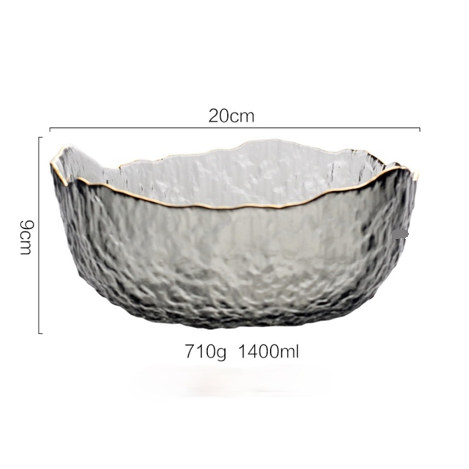 Saladier en verre gaufré, bordure irrégulière, bol à dessert, motif goutte de pluie (gris, 20 cm)
