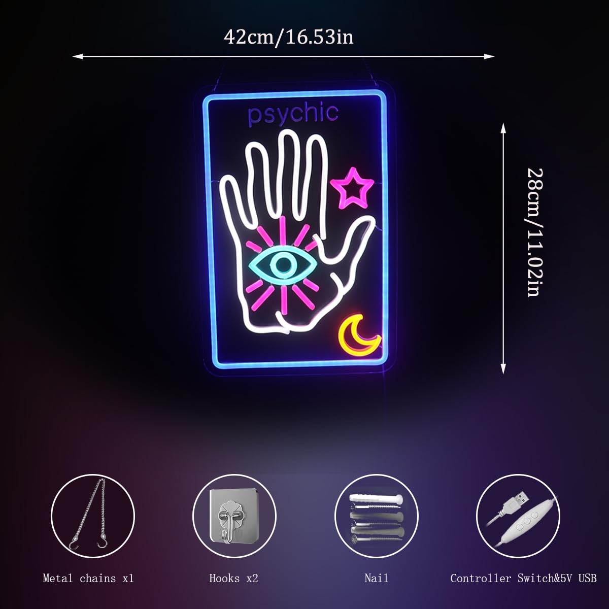 Psychic Tarot Card Neon Sign for Bedroom Game Room - Moon Star LED Wall Art, Fortune Teller Decor, Mystic Gift for Tarot Reader - Image 2