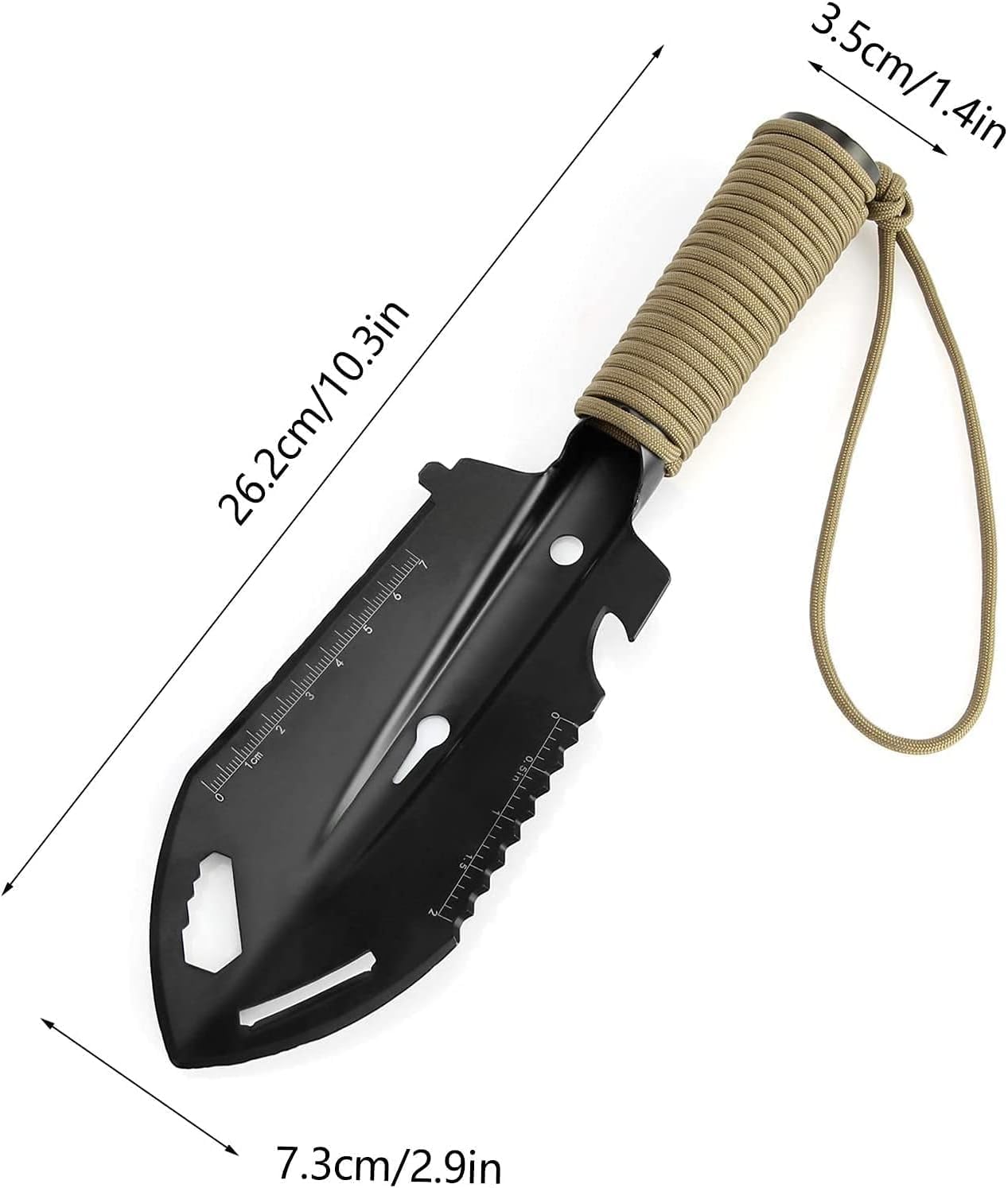 Backpacking Trowel Camping Shovel Hiking Trowel Gardening Tool Multitool 9 in 1 Multi-Purpose Tool with Carrying Bag and Paracord Good for Digging Metal Detecting Gardening and Outdoor Survival