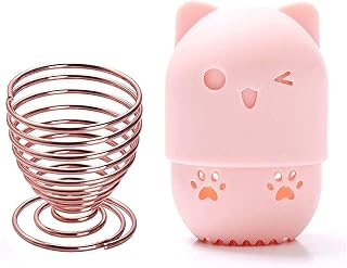 Makeup Sponge Holder, Beauty Sponge Holder + Makeup Blender Travel Case Beauty Sponge Blender Drying Stand & Storage Containers - Pink + Gold