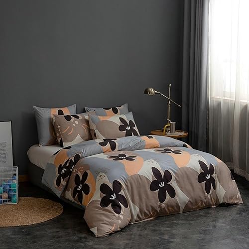 Miniatura 3 de MR.FEATHER Juego de funda de edredón de microfibra de 3 piezas con cierre de cremallera para flores caqui, juego de funda de edredón moderno tamaño