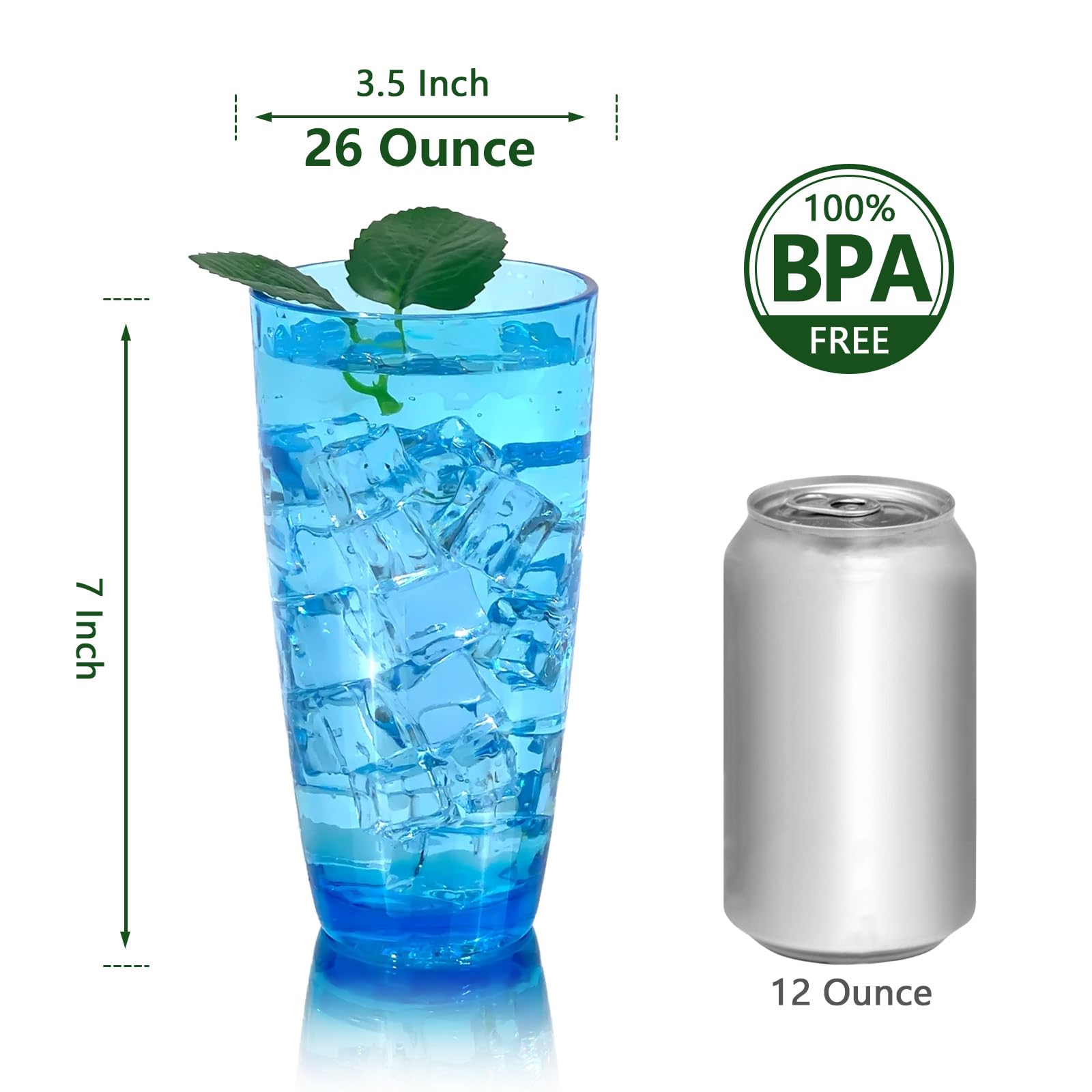 Lot de 6 grands gobelets en plastique acrylique de 760 ml, style martelé, sans BPA (bleu)