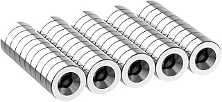 Powerful N42 Rare Earth Ring Magnets - 3/8" D x 1/8" H - 50 Pack with #4 Screw Countersunk Hole, Strong Neodymium Mounting Magnet with Hole for Tool, Craft and Cabinet, 3/8 Inch Countersunk Magnets