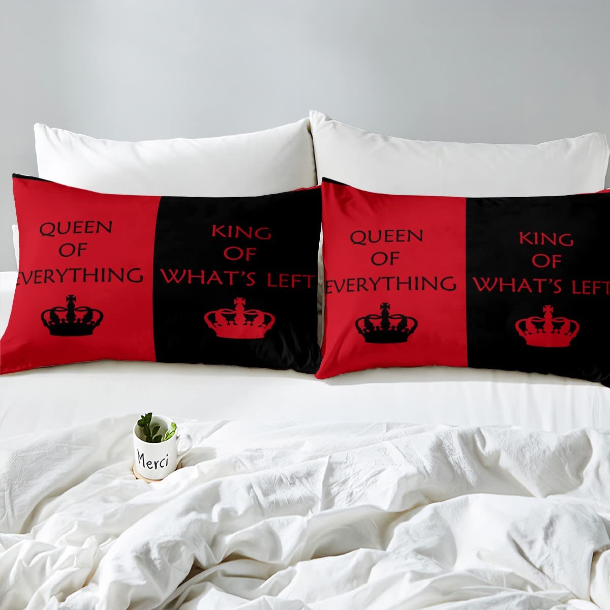 Bettbezug-Set für Paare, Hochzeit, Rot, Schwarz, Bettwäsche-Set, 200 x 200, Queen Of Everything, King Of What's Left, Bettbezug, Paare, Geschenke, Verlobung, Brautpaar, Geschenke für Sie und Ihn