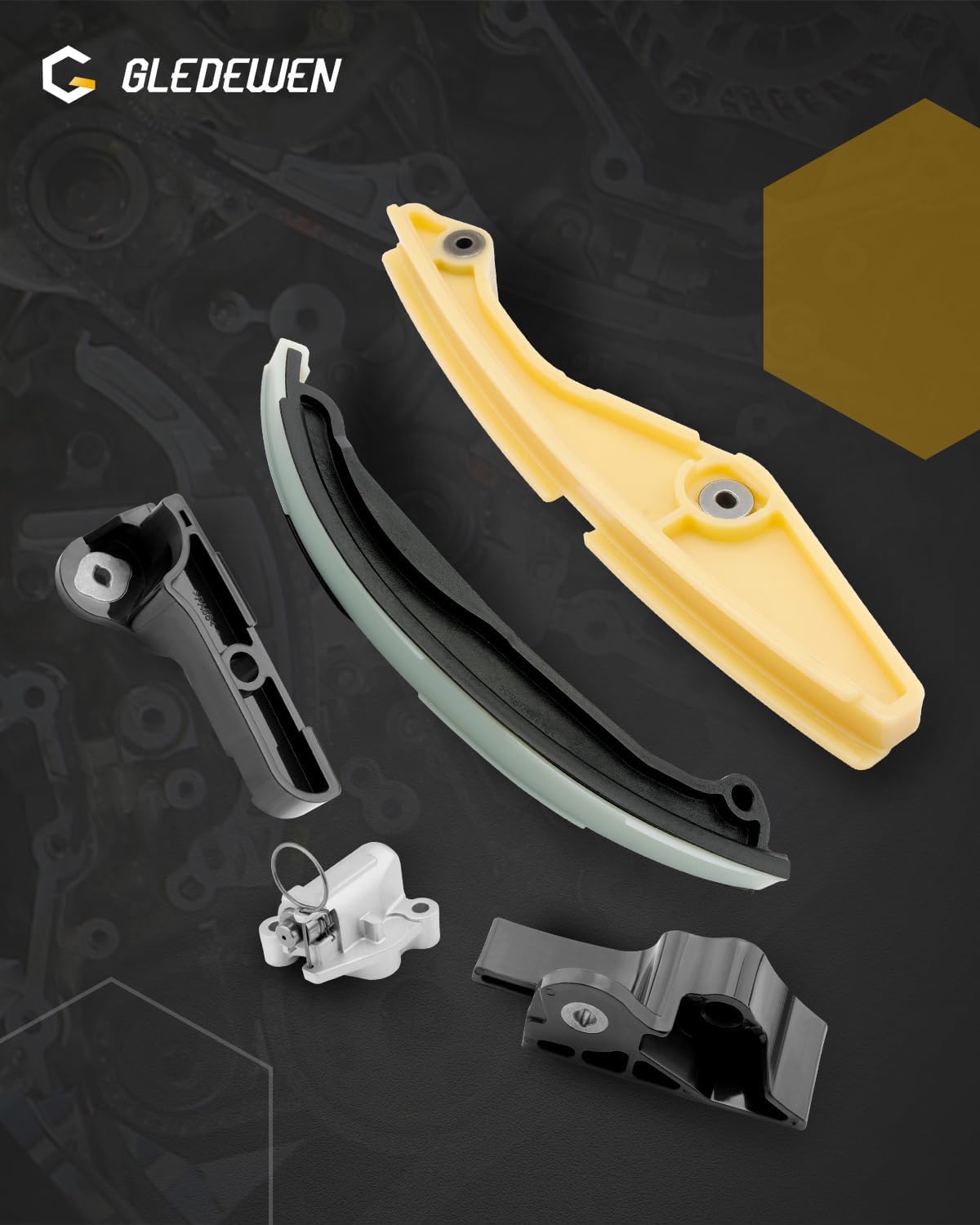 Gledewen Timing Chain Kit 3.5 3.7 L, w/Water Pump, Compatible with 2011-2019 Ford F-150 / Edge/Explorer/Taurus/Police/Flex, Lincoln MKS/MKZ/MKX, V6 3496cc 3726cc, #BL3Z-6268-A AT4Z-6268-A 125-3340