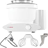 Bosch Universal Plus Stand Mixer 500 Watt, 6.5 Quarts with Wire Whips, Dough Hook & NutriMill Dough Hook Extender Bundle Basic White