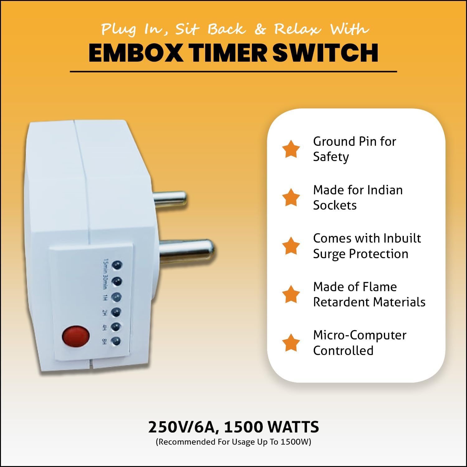 Embox Timer Switch for Lights | Automatic On Off Switch Timer | Programmable Power Cut Off for Lights | Charging Mobile Laptop Lighting Glow Sign Board Aquarium1500W
