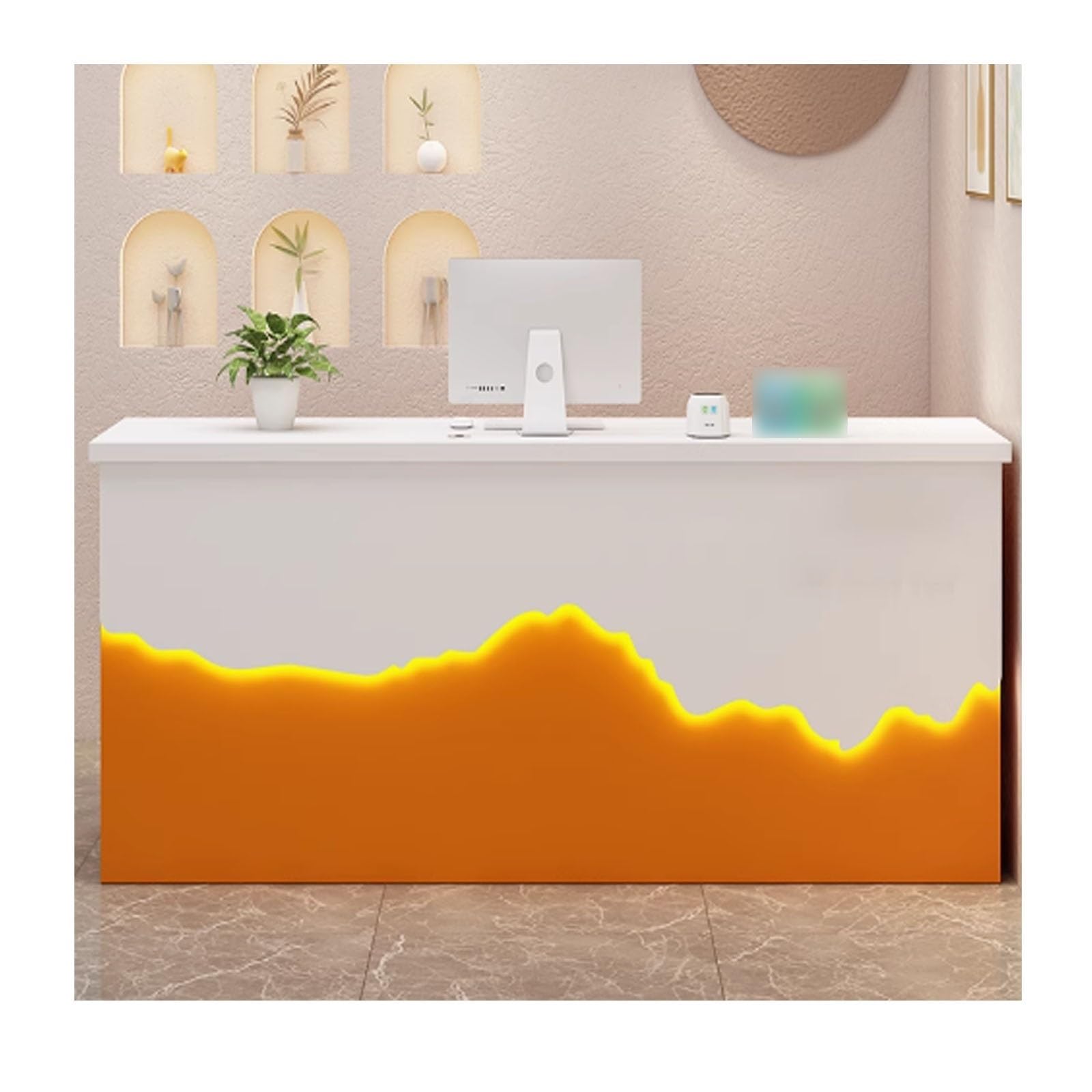 Verkaufstheke，Rezeptionstheke Tisch，Empfangstresen，Die Plattenstruktur Ist Stabil, Die Oberfläche Ist Wasserdicht Und Pflegeleicht Und Wird Häufig Verwendet(Orange,140cm/55.1in)