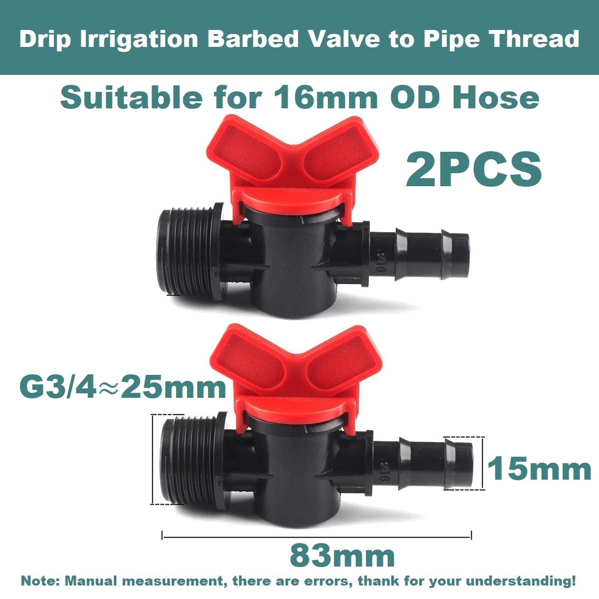 MiJunHD 16mm Hose Barb to G3/4≈25mm≈DN20 Male Thread, 2PCS Drip Irrigation Switch Valve, PE Pipe Hose Tube Shut-off Plastic Valve - Image 2