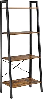 YMYNY Industrial Bookcase, Ladder Shelf, 4-Tier Storage Unit, Bookshelf, Plant Flower Stand Shelves with Metal Frame, for Living Room, Bedroom, Office, Bathroom, Balcony, Rustic Brown HTMJ014H