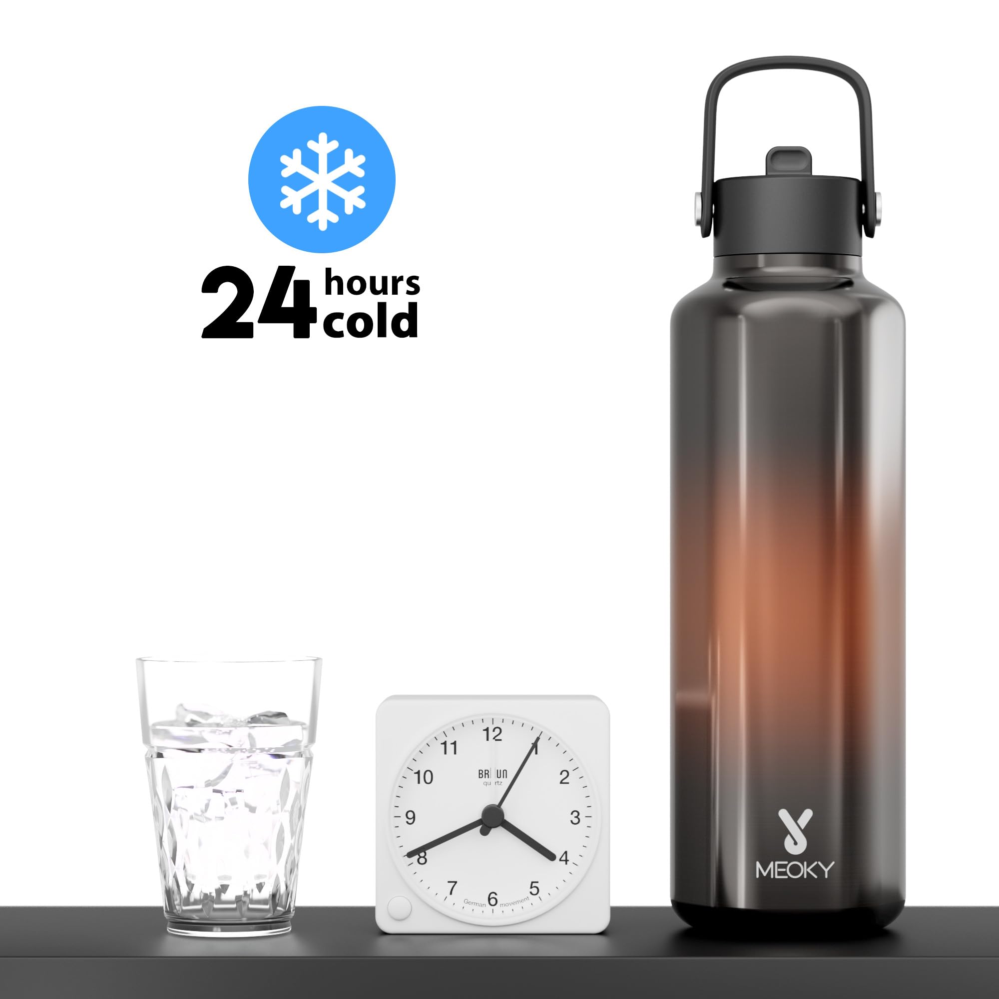 Meoky Isolierte Sport-Wasserflasche Für Damen – 710 Ml Edelstahl Mit Strohhalm, Hält Getränke 24h Kalt