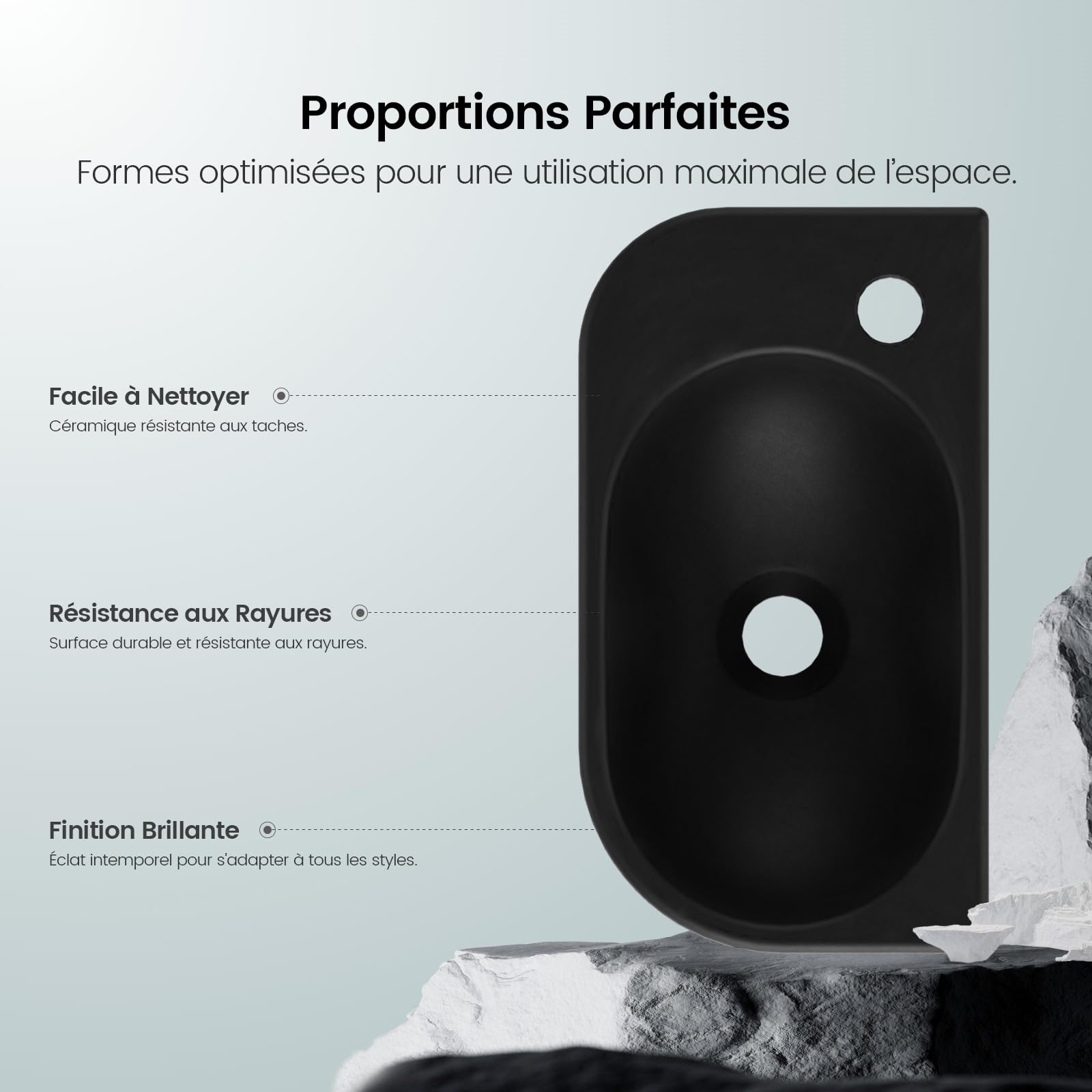 EMKE Lave-Mains Noir Mat 40 x 21,5 x 12 cm, Robinet à Gauche | EMKE Lave-Mains Noir Mat 40 x 21,5 x 12 cm, Robinet à Droite(Sans Robinet ni Bonde)
