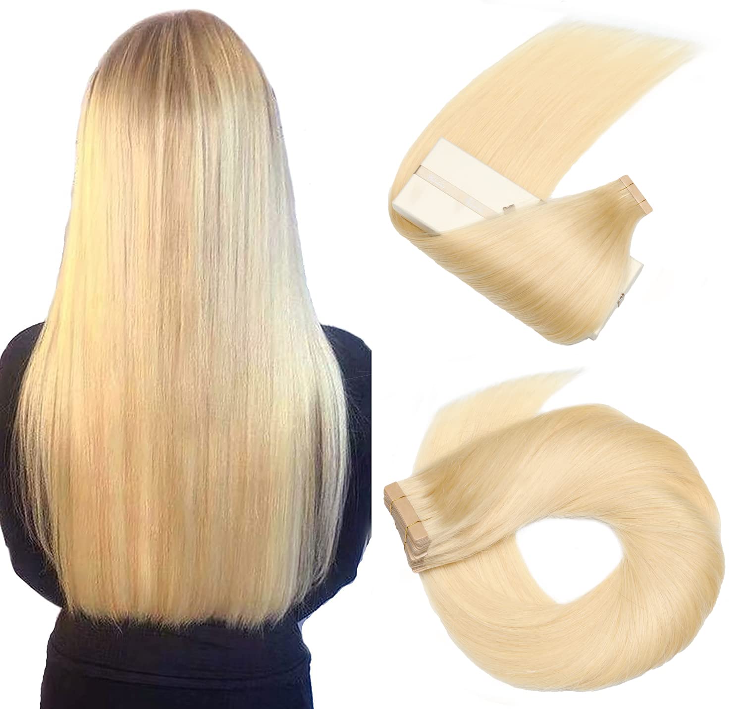HotLulana Tape Extensions Echthaar Gebleichtes Blond(613) Extensions