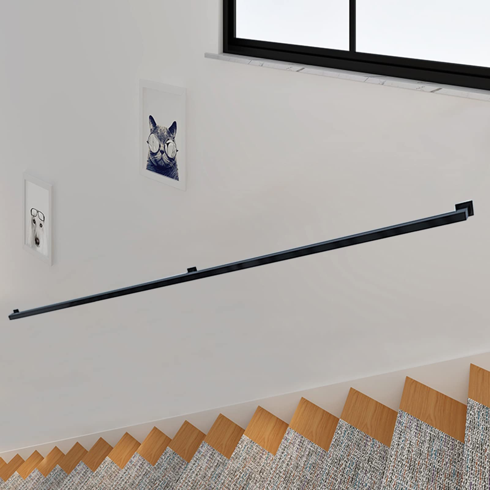 Attrex One Color Industrial Style Black Square Pipe Stair Handrails Railings, Home Decor Stair Banister, 1Ft-20Ft Indoor Corridor Against The Wall Balustrade Grab Bar(14Ft/420Cm)
