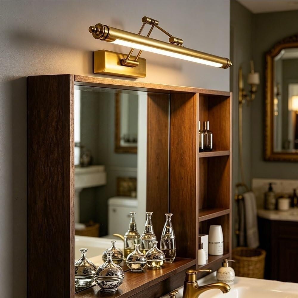Lampada da Specchio Bagno Vintage Lampada da bagno vintage con striscia in metallo dorato Luce a LED dimmerabile e angolabile per specchio Luce lineare frontale per specchio da bagno(50cm/19.6in)