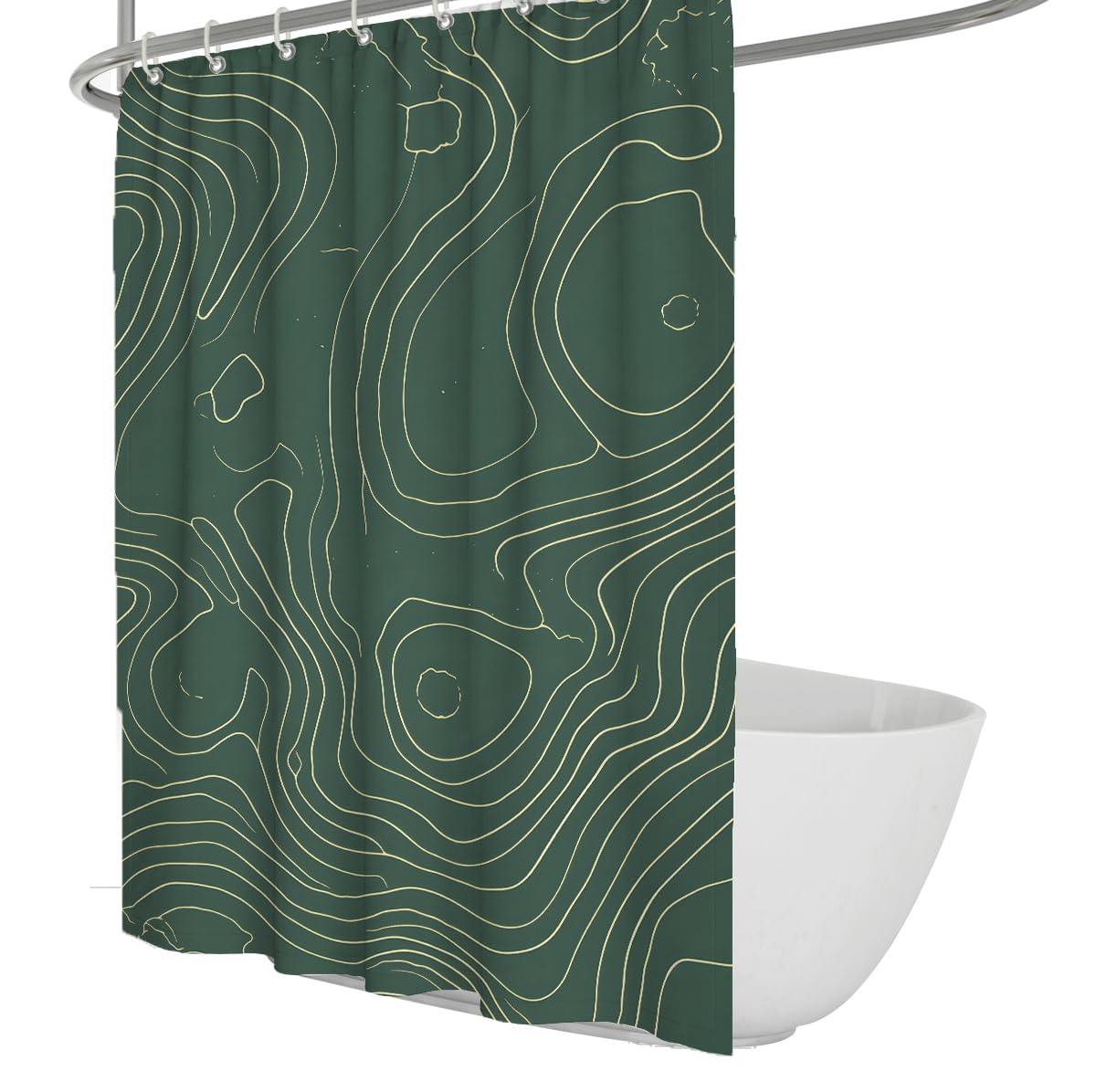 UIRINGART Green Topographic Abstract Lines Shower Curtains W160xL200cm Modern Minimalist Waterproof Machine Washable Bathroom Curtain With Hook