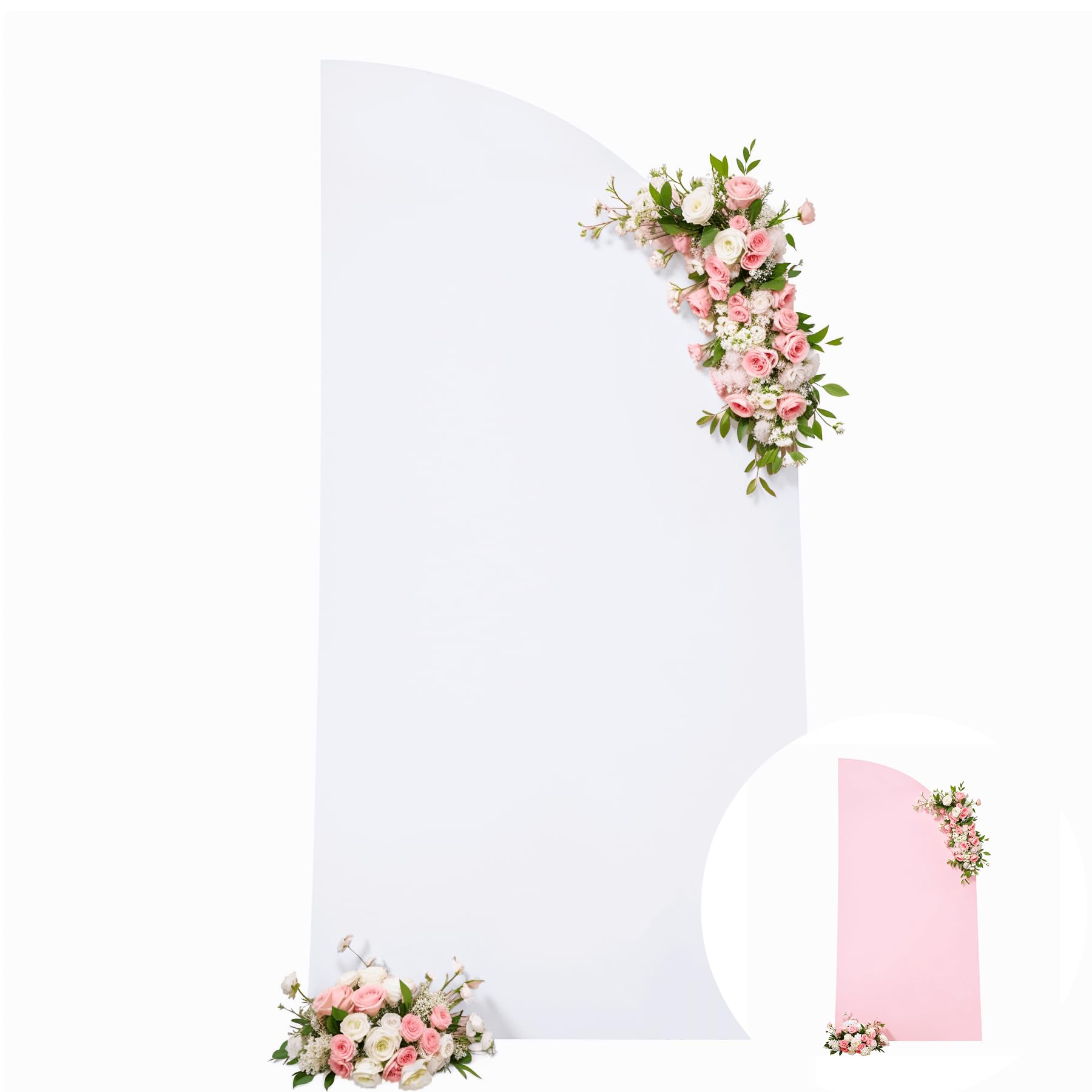 Pink White Half Moon Arch Covers Wedding Arch Backdrop Cover for Weddings Birthday Parties Baby Showers Events – 5ft Pink White Half Arch Fabric Cover Set
