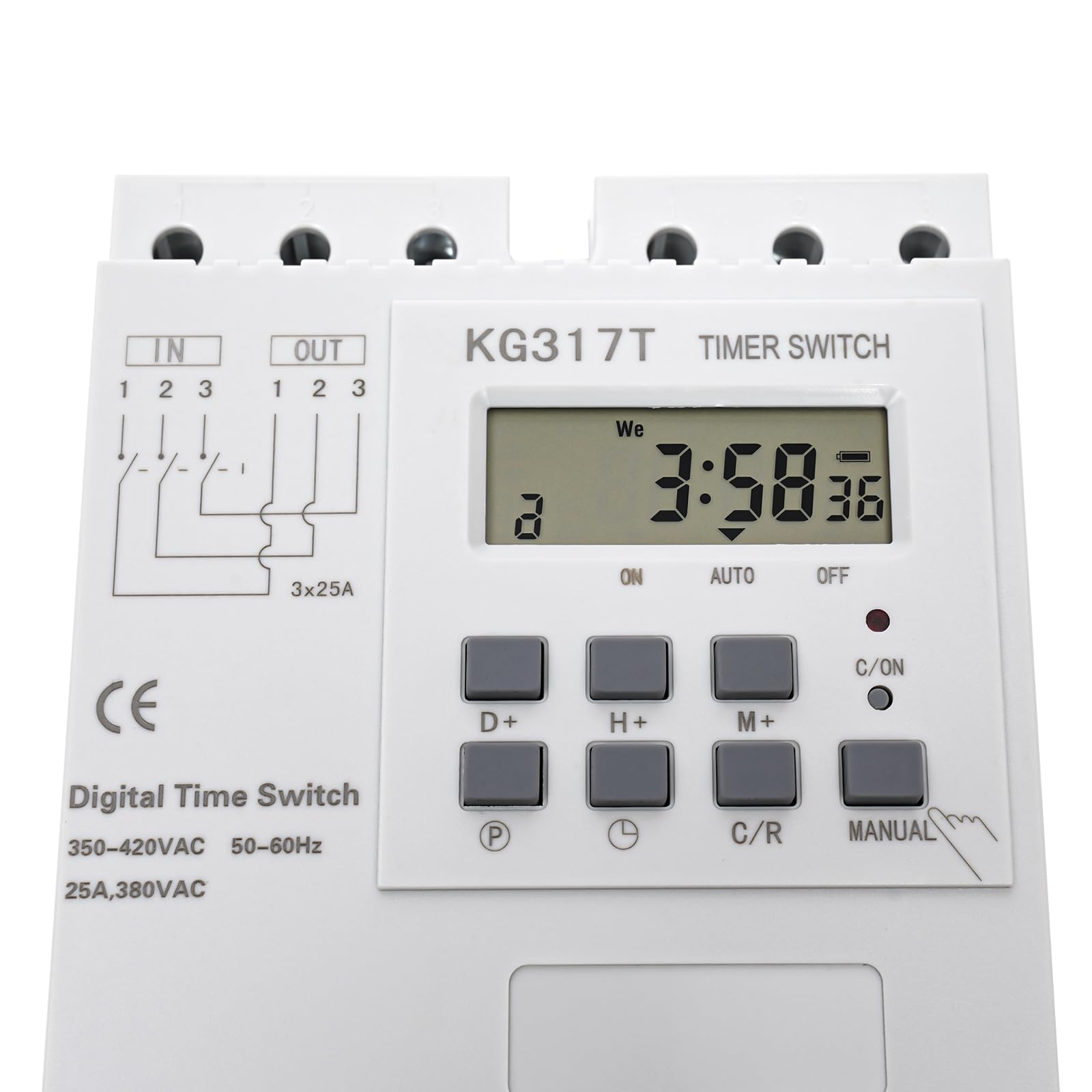 Relè temporale digitale 380 V, 3 fasi, programmabile, timer programmabile, 25 A, relè orario programmabile, relè intelligente settimanale, timer di controllo a tre fasi