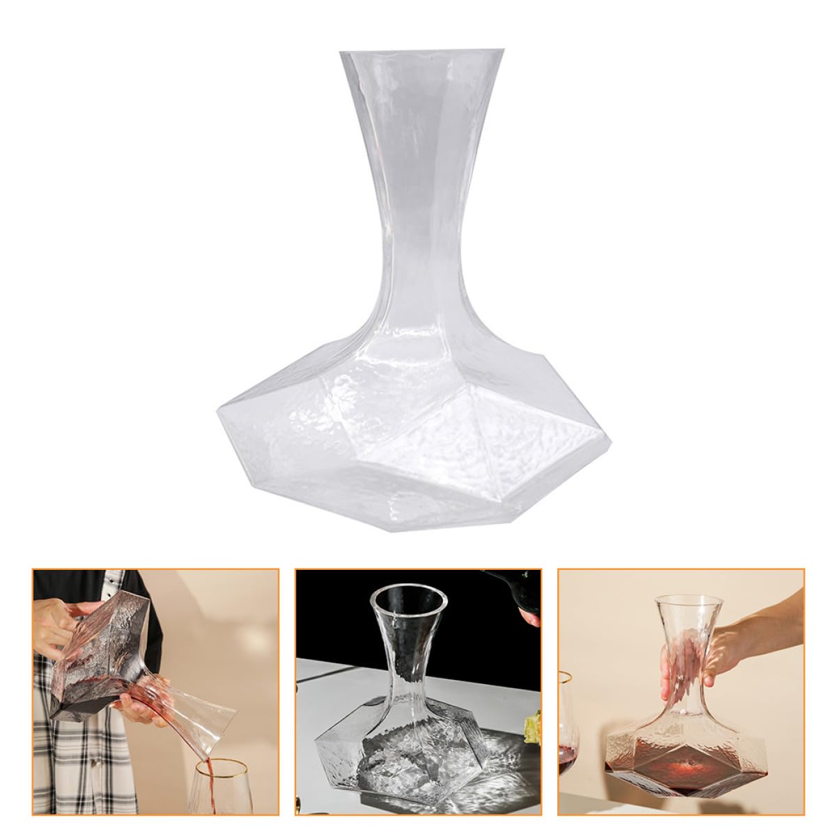 Decanter per Vino in Vetro Trasparente Creativo Design Geometrico a Forma di Diamante, Fondo Stabile Antiscivolo e Capacità Grande, per Uso Domestico e Degustazione di Vini,