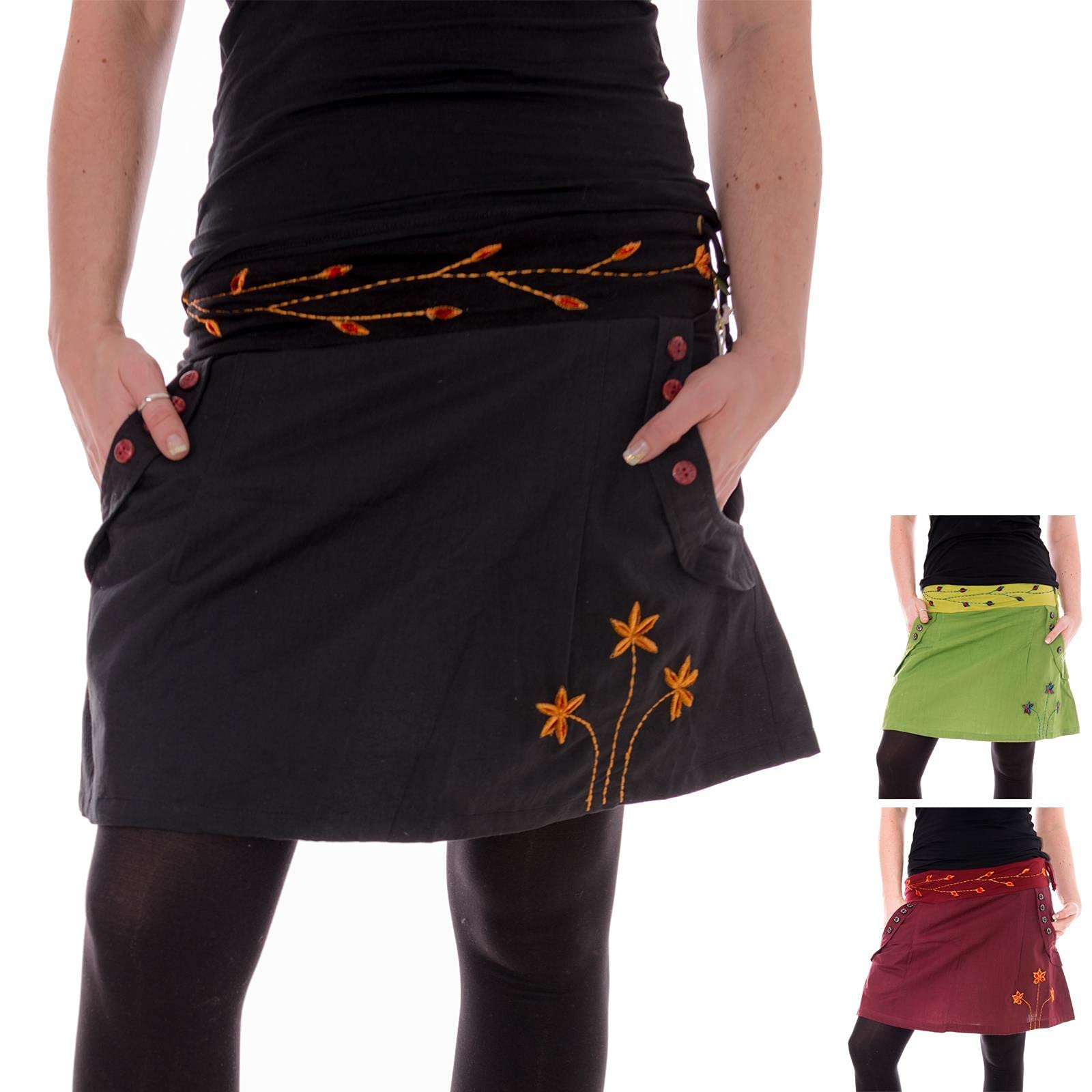 Vishes - Alternative Bekleidung - Bestickter Baumwollrock mit Blumen