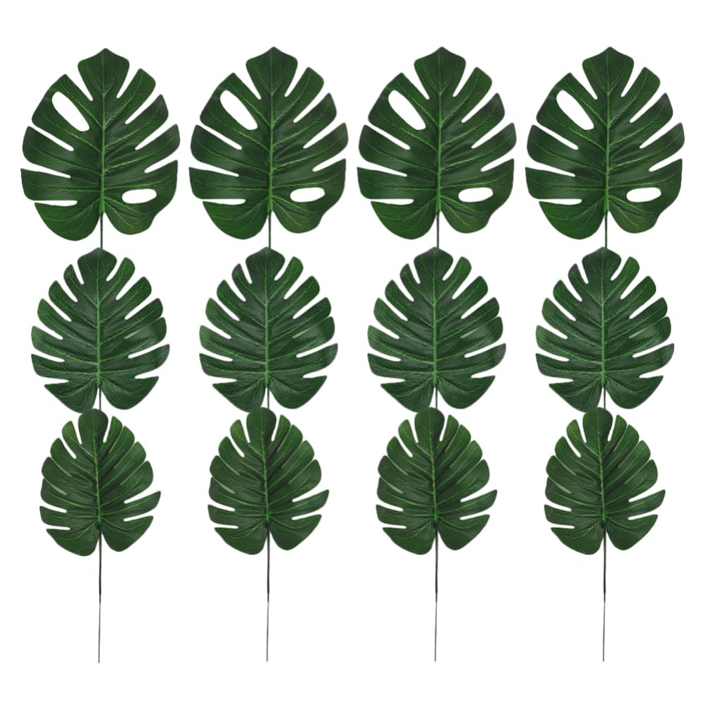 ABOOFAN Artificial Monstera Leaves Faux Tropical Leaves with Stem 7.87X15.16 Inch Realistic Greenery for Hawaiian Party Home Decor Indoor Outdoor Use