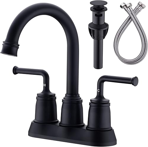 TRUSTMI Grifo de baño de 2 manijas y 4 pulgadas con desagüe de fregadero de desbordamiento, grifo de fregadero central giratorio de 360 grados