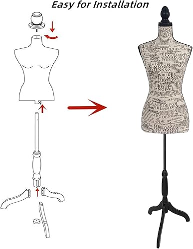 Miniatura 5 de EaseHome Maniquí femenino con soporte de trípode, altura ajustable, soporte de maniquí para ropa, exhibición de joyas de vestir, letra de lino,