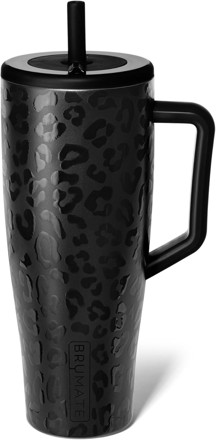 brümate era 40 oz tumbler with handle and straw | 100% leakproof insulated tumbler with lid and straw | made of stainless steel | cup holder friendly base | 40oz (onyx leopard) onyx leopard 40oz
