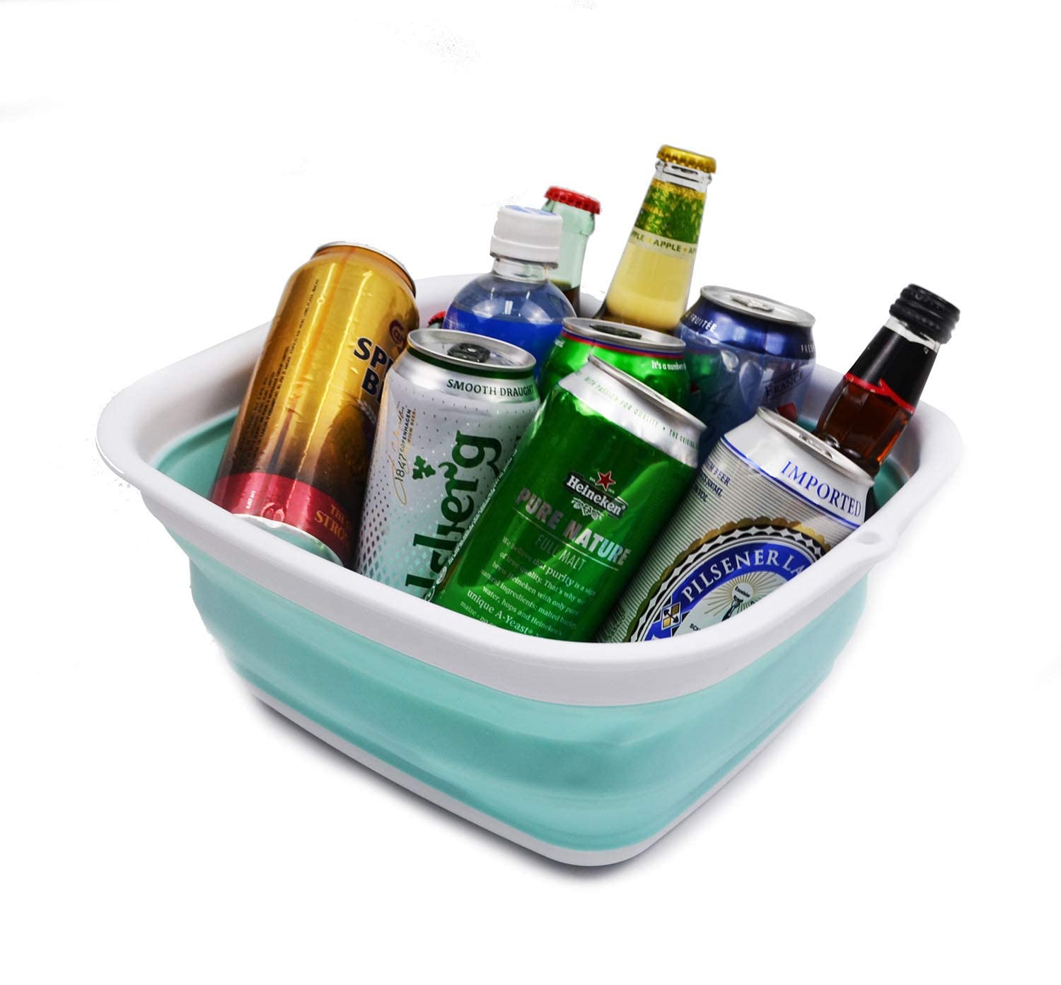 SAMMART 7,7 L (2 gallons) Baignoire Pliable - Baignoire Pliable - Bassin de Lavage Portable - Baignoire en Plastique Peu encombrante (Blanc/Vert Lac, 1)