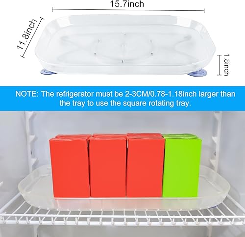 Miniatura 2 de Lazy Susan - Organizador rectangular cuadrado de 15.7 pulgadas para refrigerador, organizador rectangular cuadrado de 4 ventosas para refrigerador,