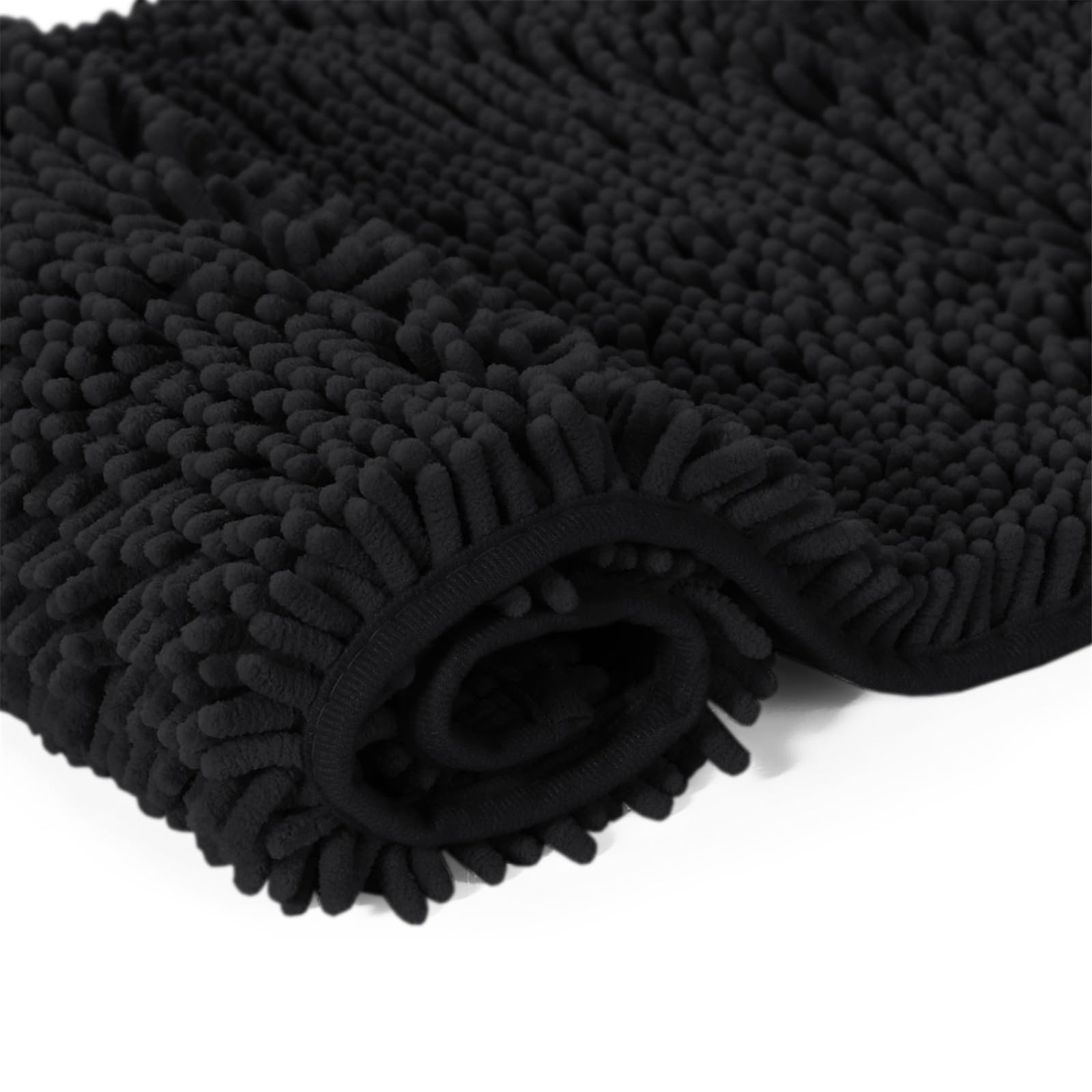 Surwin Chenille Bath Mat Non Slip, Soft Fluffy Large Bathroom Mat Super Absorbent Bathmat Machine Washable & Quick Dry Bath Rug for Bathroom, Shower, Solid Color (Black,60x90cm)