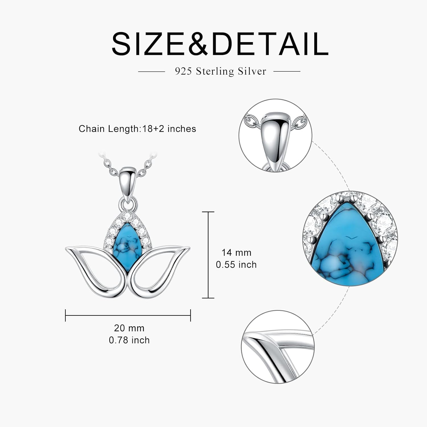 PEIMKO 925 Sterling Silver Genuine Turquoise Pendant Necklace Victorian Style Jewelry Gifts for Women Mother - Image 5